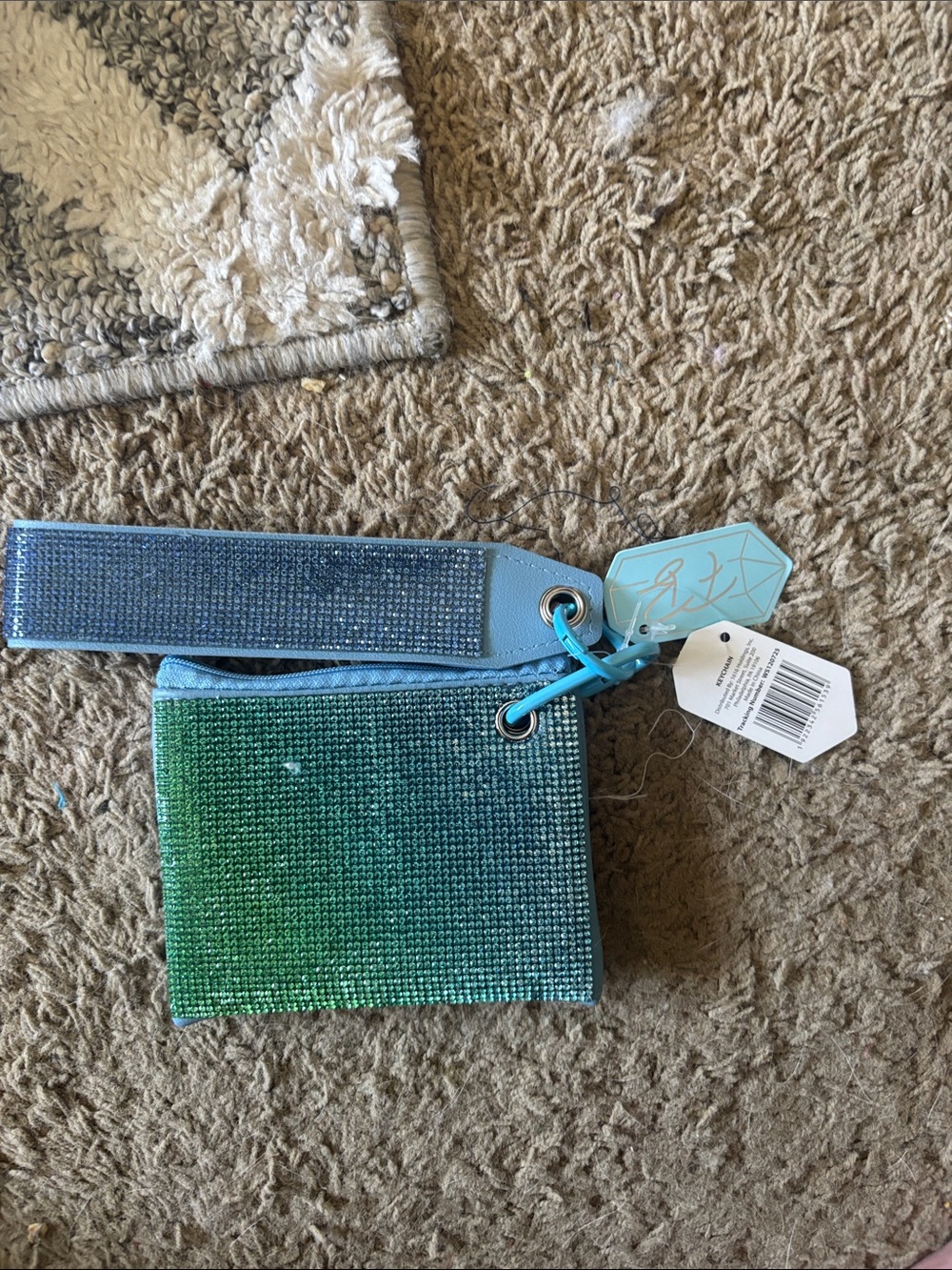 Mossimo Supply Co. Light Blue Rhinestone Wristlet Pouch with keychain